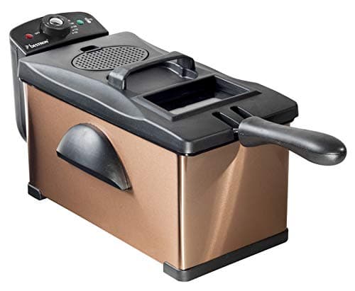 Bestron Friggitrice, friggitrice ad olio con tecnologia a zona fredda, 3,5 litri, con controllo della temperatura, lavabile in lavastoviglie, 2000 watt, colore: Rame