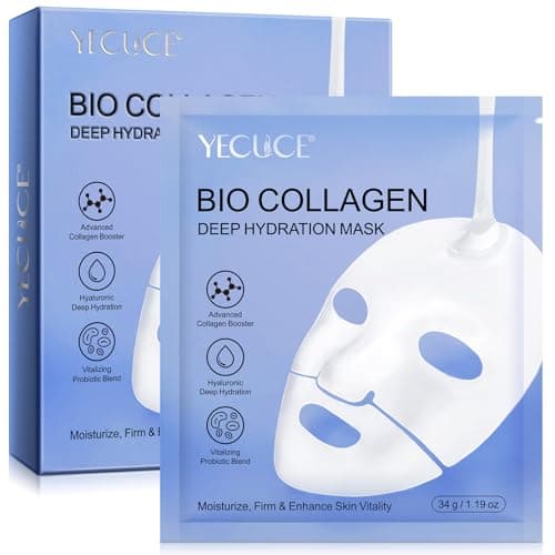 Maschera Viso al Collagene, Idratazione Intensa, Migliora l'elasticità, Anti-invecchiamento e Ringiovanimento, Riduce le Linee Sottili e le Rughe, Minimizzare i Pori, Migliorare l'elasticità, 6 pezzi