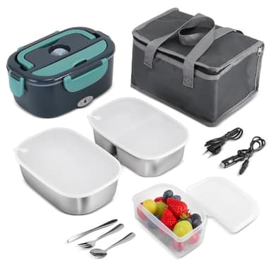 Schiscetta Pranzo Riscaldabile Scaldavivande Elettrico Portatile Porta 80W Lunch Box Termico Portapranzo Portavivande Cibo Contenitore Riscaldante Baracchino Auto Thermos Acciaio 12V/24V/220V 1.5L