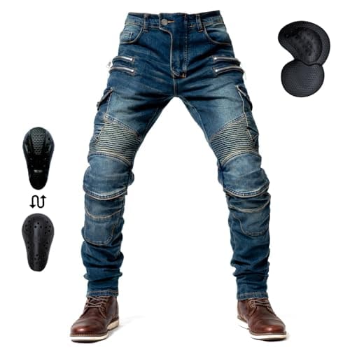 oFzimTo Pantaloni Moto Uomo con Protezioni, Jeans Moto Uomo Elasticizzati con Copertura Protettiva di Seconda Generazione, Marchio CE (EN1621-1:2037)