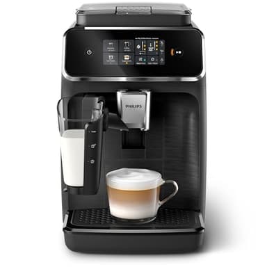 PHILIPS Serie 2300 Macchina da caffè automatica - 4 tipi di bevande, Display touch screen a colori, LatteGo, SilentBrew, Macinacaffè in ceramica al 100%, Filtro AquaClean. Nero Opaco (EP2330/10)