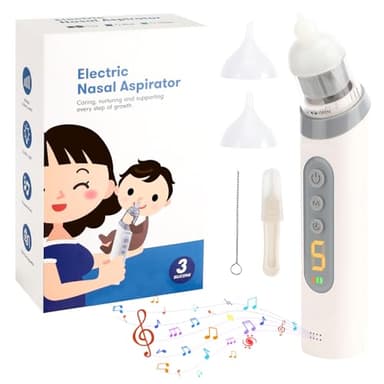 Aspiratore Nasale Elettrico per Bambini, Aspiratore Moccio per Bambini con 5 Livelli di Aspirazione, 3 Punte in Silicone, Funzione Musica e Luce Rilassante per Neonati e Bambini Piccoli