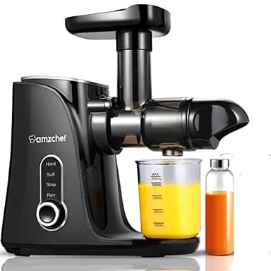 AMZCHEF Spremiagrumi frutta e verdura con 2 modalità di velocità – Slow Juicer con bottiglia portatile e 2 tazze – Senza BPA Cold Press Juicer con LED intelligente e funzione di inversione – Nero