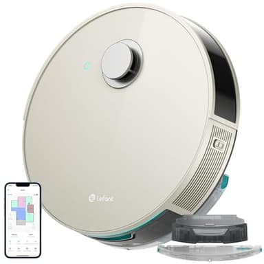 LEFANT N3 Robot Aspirapolvere Lavapavimenti con Mappatura,Sensore Laser d-ToF,6000pa,200min,Barriere Virtuali,Pulizia Dell'area Selezionata,Aspirapolvere Robot Collegato da APP（Grigio Champagne）