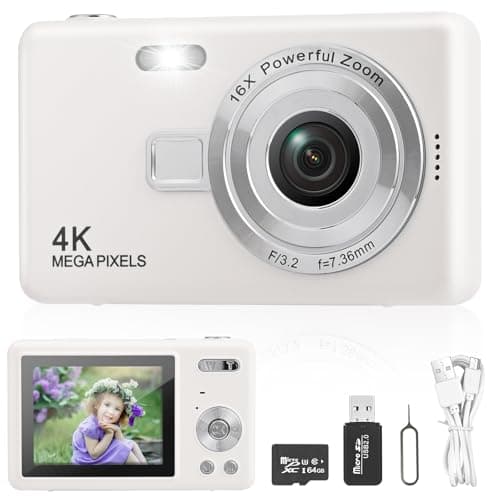 Macchina Fotografica Digitale con Scheda 64GB, 1080P 40MP Fotocamera Digitale Compatta con Zoom Digitale 8X Flash, Fotocamere Digitali Per Bambini Adolescenti Adulto Principianti (Bianco)