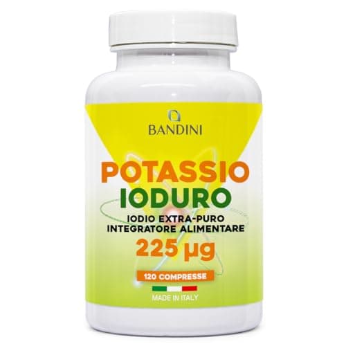 Bandini® IODURO DI POTASSIO | Iodio EXTRA PURO Alto Dosaggio | 120 Compresse Ad Alto Dosaggio E Facilmente Deglutibili | Integratore Da 225 mcg | 100% Vegan, Senza Glutine, Senza Lattosio, No OGM