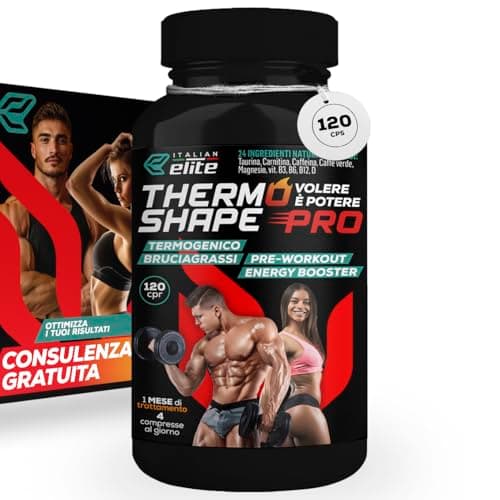 Italian Elite® Integratore Brucia Grassi Thermo Shape Pro 120 cpr. Potente Termogenico, Pre Workout, Drenante, Energizzante per Atleti. Azione rapida per Uomo e Donna
