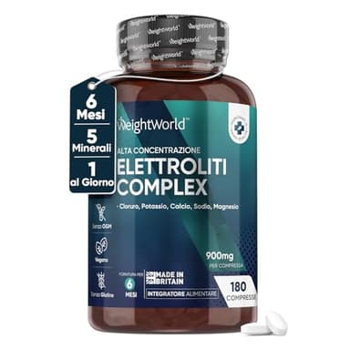 Elettroliti, Sali Minerali Integratori, Magnesio, Potassio, Sodio, Calcio, Cloruro, 180 Compresse Elettroliti Senza Zucchero (6 Mesi) Elettroliti Integratore Sali Minerali, Pre Workout, Post Workout