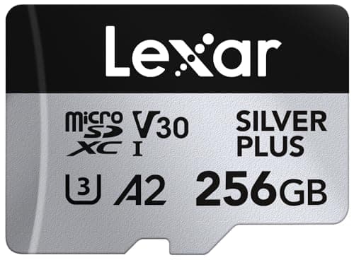 Lexar 256 GB Scheda Micro SD Silver Plus, Scheda di Memoria Flash MicroSDXC UHS-I con Adattatore - fino a 205 MB/s, A2, U3, V30, Class10, TF Card Alta Velocità