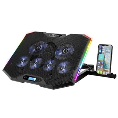 EMPIRE GAMING - Guardian S-C100 Dispositivo Raffreddamento PC Laptop RGB Gamer - 6 Ventole - Controller LCD - 5 Altezze regolabili - Compatibile 12''-17'' - Supporto smartphone amovibile