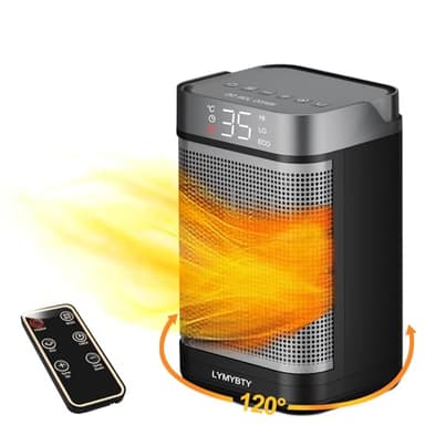 Fenshine Scaldabagno Elettrico, Stufetta Elettrica Basso Consumo, Stufetta che Riscalda e Raffredda, Ottimo per Qualsiasi Stagione, 1500 Watt, 3 Modalità, Rotazione a 120°, Display LED, Nero