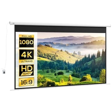 HOMCOM Schermo Proiettore 120 Pollici 16:9, Telo per Proiettore Motorizzato con Telecomando Fissaggio a Muro e Soffitto per Casa e Ufficio, Bianco