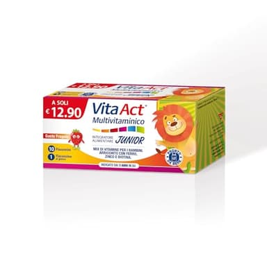 Vita Act Multivitaminico Junior, Integratore Alimentare per Bambini con Vitamina C, Vitamine B2, Vitamina B12, Zinco e Ferro, Gusto Fragola - 1 Confezione da 10 Flaconcini