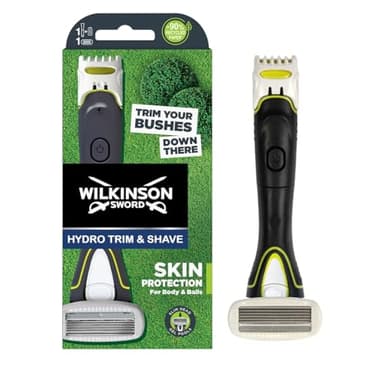 Wilkinson Sword - "Hydro Trimmer - Body &Balls" - Rasoio Elettrico 2-in-1 per Uomo - Rifinitore con 3 Impostazioni - Testina a 5 Lame con Gel all'Aloe - Confezione x1