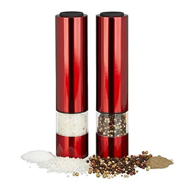Relaxdays Set 2 macina pepe elettrici trendy con luce LED macinino per spezie acciaio inox a batterie rosso