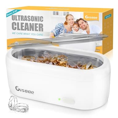 Gisaae Pulitore Ultrasuoni Portatile, 47kHz Lavatrice Ultrasuoni Occhiali, 360ML Vasca Ultrasuoni, Pulitore ad Ultrasuoni per Gioielli, Collane, Orologi, Monete, Protesi Dentarie