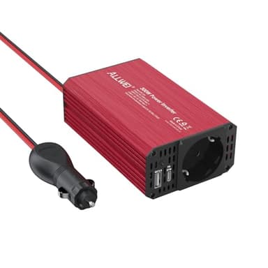 ALLWEI 300W convertitore di tensione 12V 230V inverter con connessione Type-C e USB - per auto, caravan, campeggio, ricarica di telefoni cellulari, laptop e altri dispositivi (rosso)