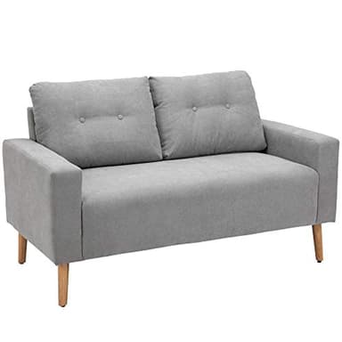 HOMCOM Divano 2 Posti Moderno in Stile Nordico con Schienale Trapuntato, in Poliestere e Legno, 145x76x88 cm, Grigio chiaro
