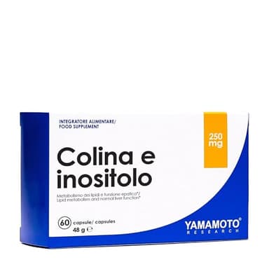 YAMAMOTO RESEARCH Colina e inositolo 60 Capsule, Integratore Alimentare che apporta 250 mg di Inositolo (Vitamina B7) e di Colina (Vitamina J) per Capsula, Supporta la Funzionalità Epatica