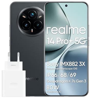 realme 14 Pro+ 5G Smartphone, Cellulare Android, 8+ 256 GB, 6.83", Fotocamera Sony OIS da 50 MP, Qualcomm Snapdragon 7s Gen 3 5G, IP69, Display a 120 Hz, 5260 mAh, Grigio (con Adattatore)