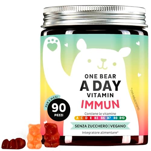 Caramelle Gommose Multivitaminico - Vegano e Senza Zucchero - 90 Gummies - Vitamine contro la Stanchezza, con Vitamina A, C, D, B6, B9 e B12 - Boost Difese Immunitarie - 3 Mesi - Bears with Benefits