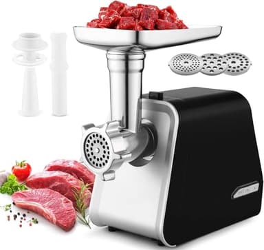 COOCHEER Tritacarne Elettrico 2000W Professionale, 3-IN-1 Tritacarne con 3 piastre di macinazione, Attacco per Salsiccia e Kubbe, Robot da Cucina per Carne, Salsiccia, Kebbe