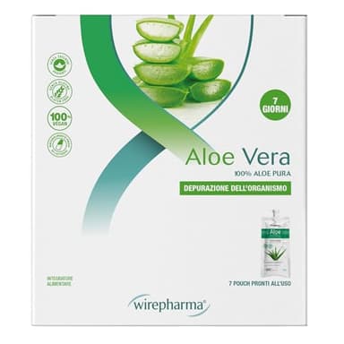 WIREPHARMA - Succo di Aloe Vera Puro da Bere 7 Pouch da 70 ml - 100% Aloe Vera Non Diluita, Depurativa e Digestiva Senza Glutine, Senza OGM