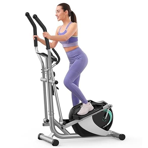 Dripex Ellittica da Casa Professionale Silenziosa, Display LCD, 8 Livelli di Resistenza Regolabili, Cardiofrequenzimetro e Porta Borraccia per Allenamento Domestico (Verde)