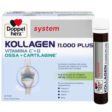 Doppelherz system KOLLAGEN 11000 PLUS - Integratore Alimentare per Ossa, Articolazioni e Tendini con Collagene, Vitamine, Oligoelementi e Altro - Senza Glutine e Lattosio - 30 Fiale