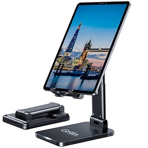 Gritin Supporto Tablet, Regolabile Porta Cellulare da Tavolo, Antiscivolo e Pieghevole Dock Telefono Stabile Compatibile con il Nuovo iPad 12.9, 11, 10.5, 9.7 Air mini 2 3 4 e Tutti i Tablet 4.7-13"