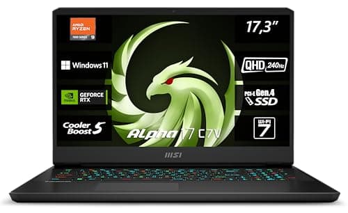 MSI Alpha 17 C7VG-031 - Computer portatile da gaming da 17,3" QHD 240 Hz AMD Ryzen 9 7945HX 32 GB DDR5-5200 1 GB SSD Nvidia GeForce RTX 4070 Windows 11 Home Tastiera QWERTZ Nero