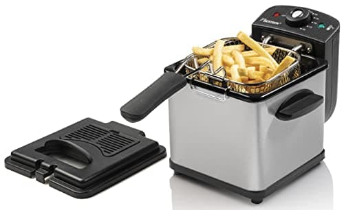 Bestron Friggitrice a olio, mini friggitrice, con tecnologia a zona fredda e controllo della temperatura fino a 190°C,con cestello in acciaio inox, finestra e filtro olio, colore:argento
