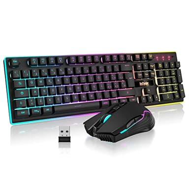 RedThunder K10 Set Tastiera e Mouse da Gioco Wireless, Retroilluminazione a LED, Batteria Ricaricabile da 3800 mAh, Sensazione Meccanica, Anti-ghosting+Mouse 7D 3200DPI, Layout IT QWERTY, Giocatori PC