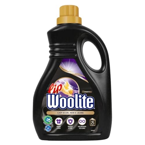 Lip Woolite Detersivo Lavatrice Capi Scuri, Neri e Jeans 25 Lavaggi, da 1500 ml di Detersivo Lavatrice Liquido Capi Scuri con Cheratina