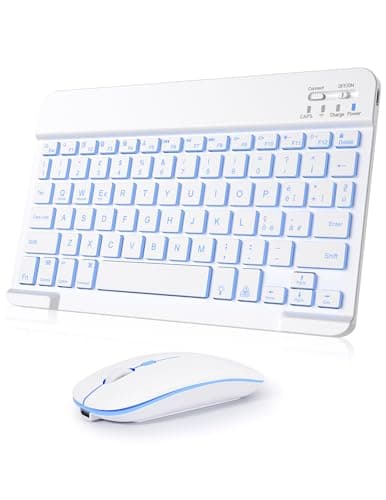 Nsyee Set tastiera e Mouse Wireless, Tastiera Bluetooth Universale Retroilluminata Portatile Ultrasottile Ricaricabile, per iPad/Tablet/PC/iOS/Android/Windows/Samsung/Lenovo, Layout Italiano,Bianco