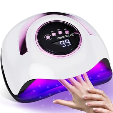 GUHAOOL Lampada Unghie UV LED, 180W Fornetto Unghie Può Curare Rapidamente, con 4 Timer 10s/30s/60s/99s,Sensore Di Avvio Automatico, LCD Display Lampada per unghie per Gel Nail Polish Light, Bianco