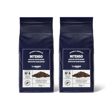 by Amazon Caffè in Grani Intenso, 2kg, Tostatura Scura, 2 Confezioni da 1kg ciascuna - Certificato Rainforest Alliance