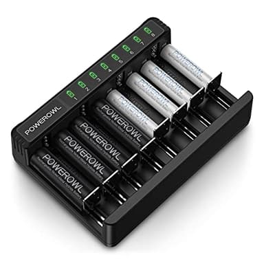 Batterie Ricaricabili AA AAA con Caricabatterie, Caricabatterie Universale Powerowl Per Batteria AA/AAA/C/D, Ricarica Rapida Di Tipo C & Micro USB