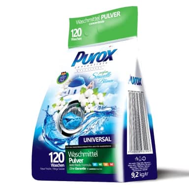 PUROX UNIVERSAL SENSUELLE FIORI Detersivo Lavatrice In Polvere (120 Lavaggi) per tessuti colorati e bianchi, sacco da 9,2 kg
