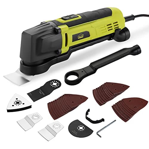 DEWINNER Utensile Multi-Funzione ad Oscillazione 300W,6 velocità variabili 0-23000RPM Cavo multifunzionale con 37 accessori per la levigatura,Angolo di oscillazione 3,5°,segare,macinare e lucidare,ecc