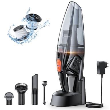 Rolgno Aspirabriciole Senza Fili, [Base Ricarica Rapida] 9KPa Mini Aspirapolvere Auto Senza Fili Potente con LED, 2 Filtri HEPA, Aspirabriciole Portatile Umido & Asciutto per Casa/Auto/Ufficio/Cucina
