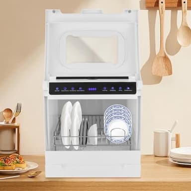 Lavastoviglie portatile da banco, lavastoviglie da tavolo con quattro modalità di lavaggio, lavaggio standard, lavaggio rapido, lavaggio estremo e frutta e verdura,360° doppia vaporizzazione, mini