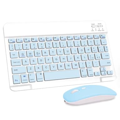 LAMA Tastiera e Mouse Wireless, Tastiera Tablet Universale Ultra Sottile Ricaricabile, Tastiera Bluetooth Portatile per iPad/Tablet/iOS/Android/Windows/Laptop/Computer Desktop/Telefoni, Blu