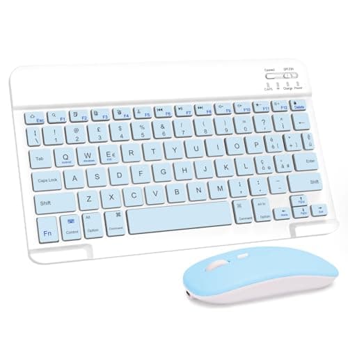 LAMA Tastiera e Mouse Wireless, Tastiera Tablet Universale Ultra Sottile Ricaricabile, Tastiera Bluetooth Portatile per iPad/Tablet/iOS/Android/Windows/Laptop/Computer Desktop/Telefoni, Blu