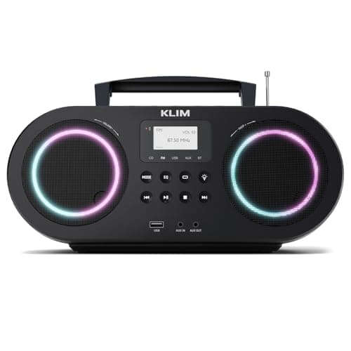 KLIM Lettore CD Stereo Boombox B5 - Radio FM con Lettore CD Bluetooth e USB, AUX, Batteria ricaricabile, Standby automatico, EQ Digitale