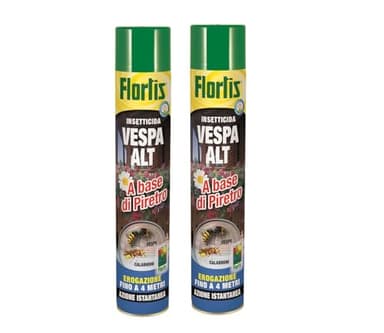 Flortis Vespa Alt. Set 2 unità di insetticida aerosol a base di piretro. Insetticida per vespe e calabroni e nidi. Spray effetto immediato, lungo raggio 4 metri. Insetticida vespe e calabroni 750ml.