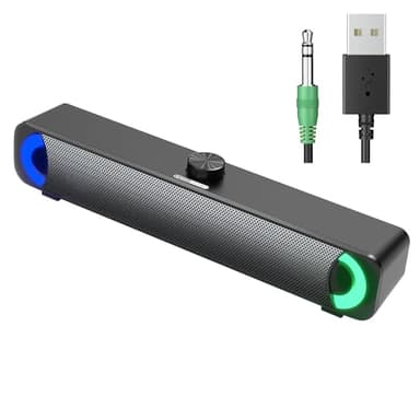 Altoparlante USB, soundbar per PC HPYLIF H, altoparlante da gioco per computer con audio stereo surround, luce RGB colorata, soundbar cablata per notebook, PC, laptop, desktop - plug and play