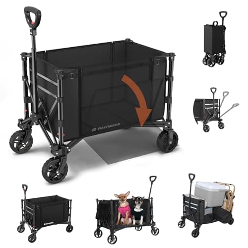 3 in 1 Vagone Pieghevole Convertibile in Panchina, Carrello Pieghevole con Ruote 220lbs, 120L Carrello Acquisti di Generi Alimentari Carro Utile Pieghevole per Spiaggia, Giardino, Campeggio, Nero