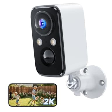 Telecamera Wifi Esterno Senza Fili con Batteria: 2K Telecamera Wifi Interno Visione Notturna Colori - Videocamera Sorveglianza Esternoi Impermeabile IP66 PIR Rilevazione Movimento - Bianco