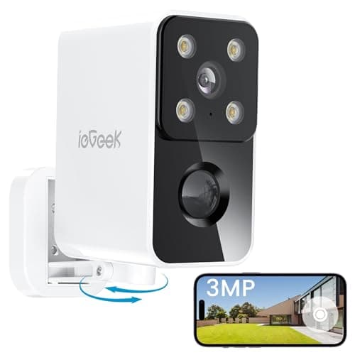ieGeek Rotazione 180 Gradi Telecamera Wi-Fi Esterno Senza Fili, 2K Videocamera Batteria Interno con Visione Notturna a Colori, PIR Rilevamento Umano, Allarme, Audio a 2 Vie, Locale/Cloud, S3